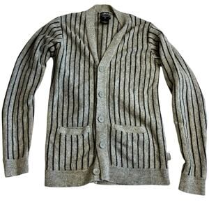 Stussy Wool Knit Cardigan S gray/black pinstripe patch pockets skate style